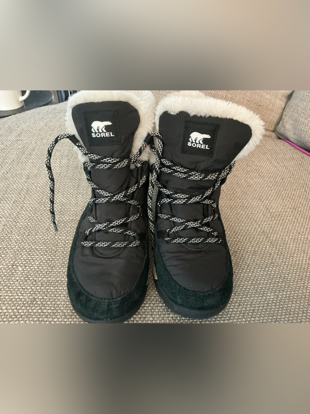 Sorel Black Faux-Fur Trim Lace-Up Winter Boots